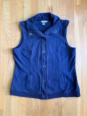 Christopher & Banks Navy Snap-Front Vest Pockets Sleeveless Short Women’s L
